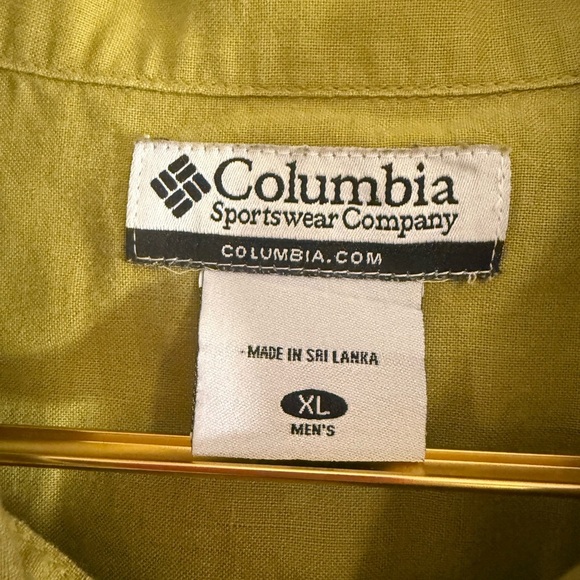 Columbia Men’s XL Short Sleeve Button Down Shirt Yellow Green Ramie Cotton - Picture 2 of 5